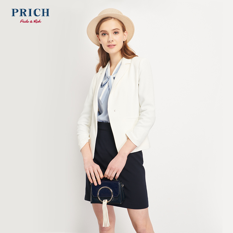 PRICH2019年春季新款时尚西装九分袖纯色优雅小西服PRJK95303M