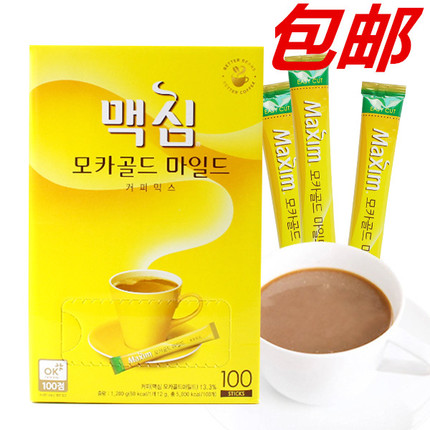 韩国进口maxim黄麦馨摩卡咖啡粉 速溶三合一咖啡100条礼盒装