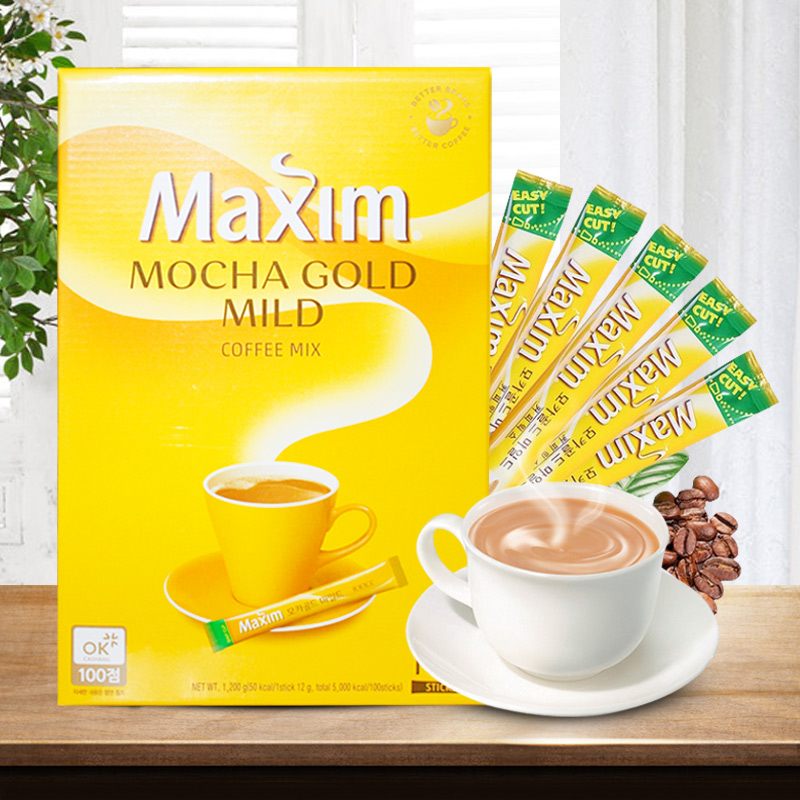 韩国咖啡进口咖啡maxim黄麦馨咖啡三合一摩卡速溶咖啡100条装冲饮