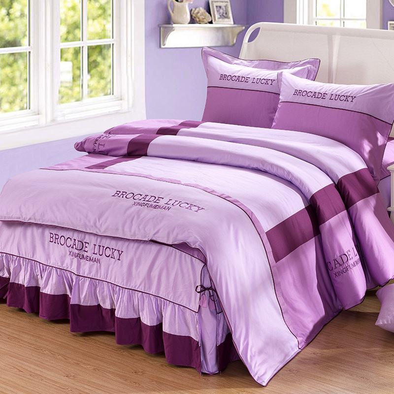 床单被套床上用品四件套全棉纯棉欧式1.8m床结婚庆床罩床裙款简约
