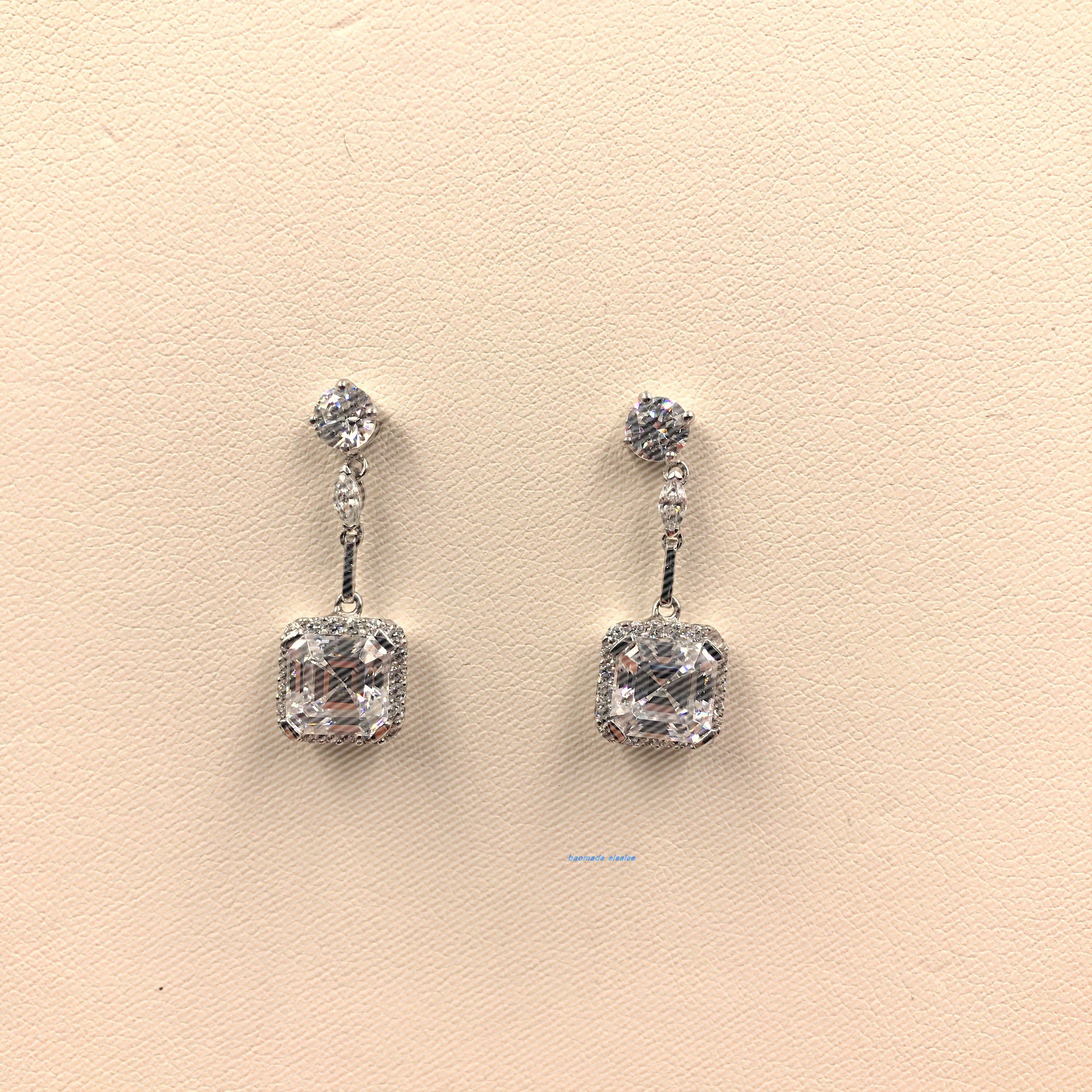Elsalee925纯银18K镀金镶嵌水钻项链戒指耳环套装