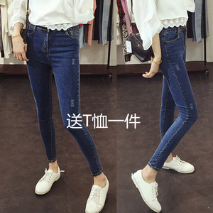 夏季薄款牛仔裤女修身小脚裤女士弹力高腰牛仔裤女学生百搭长裤子小腿裤女