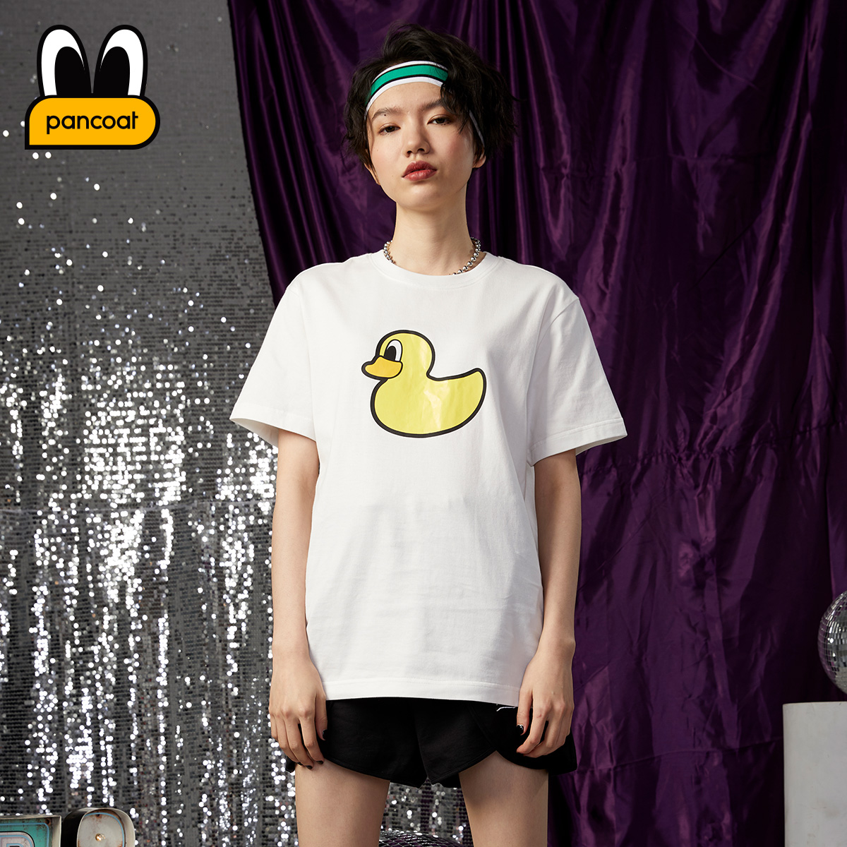 PANCOAT2019春季新品女士卡通小鸭子休闲短袖T恤PCATE191036W