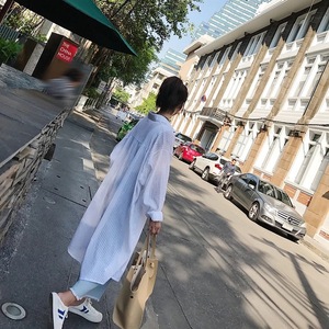 白色长款棉麻衬衫女长袖宽松夏韩版防晒衣中长款开衫薄款衬衣外套衬衫