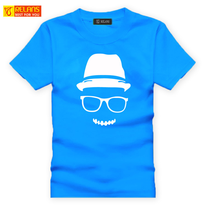 J2000 RELANS 卡通戴帽子眼镜人物 印花 男女装纯棉短袖T恤蓝色