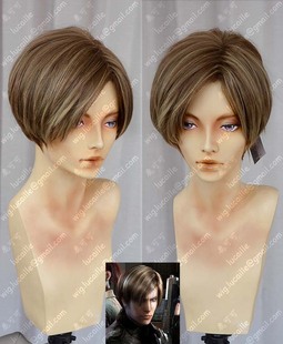 生化危机里昂斜分加厚短发青奶茶挑染cosplay假发