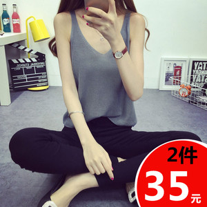 吊带背心女夏季短款宽松针织衫女士大码棉麻打底外穿无袖上衣韩版女士吊带