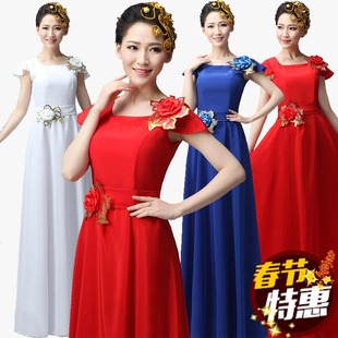 大学生女士合唱服长裙合唱团演出服装节日红歌舞台大合唱表演服