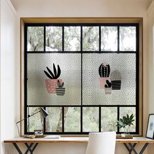 卡通植物办公室磨砂玻璃贴膜静电窗户贴纸透光不透明遮光玻璃贴