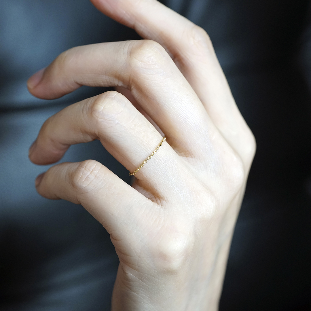 9K黄金链条戒指|VISHI未时原创素真金精致简约叠戴关节戒女礼物
