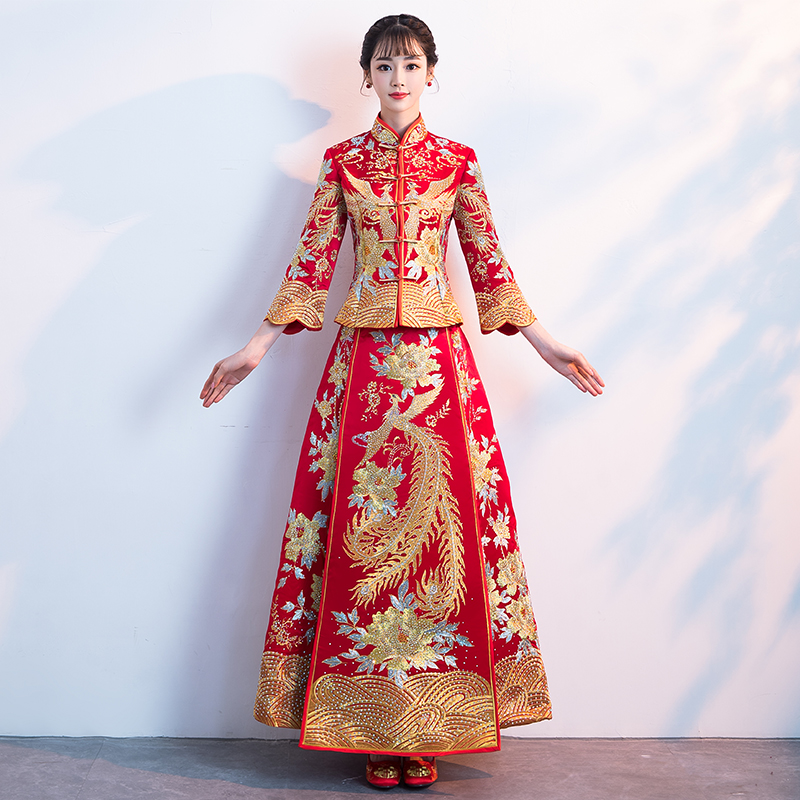 秀禾服新娘2018新款结婚龙凤褂中式婚纱礼服敬酒服古代嫁衣加钻夏