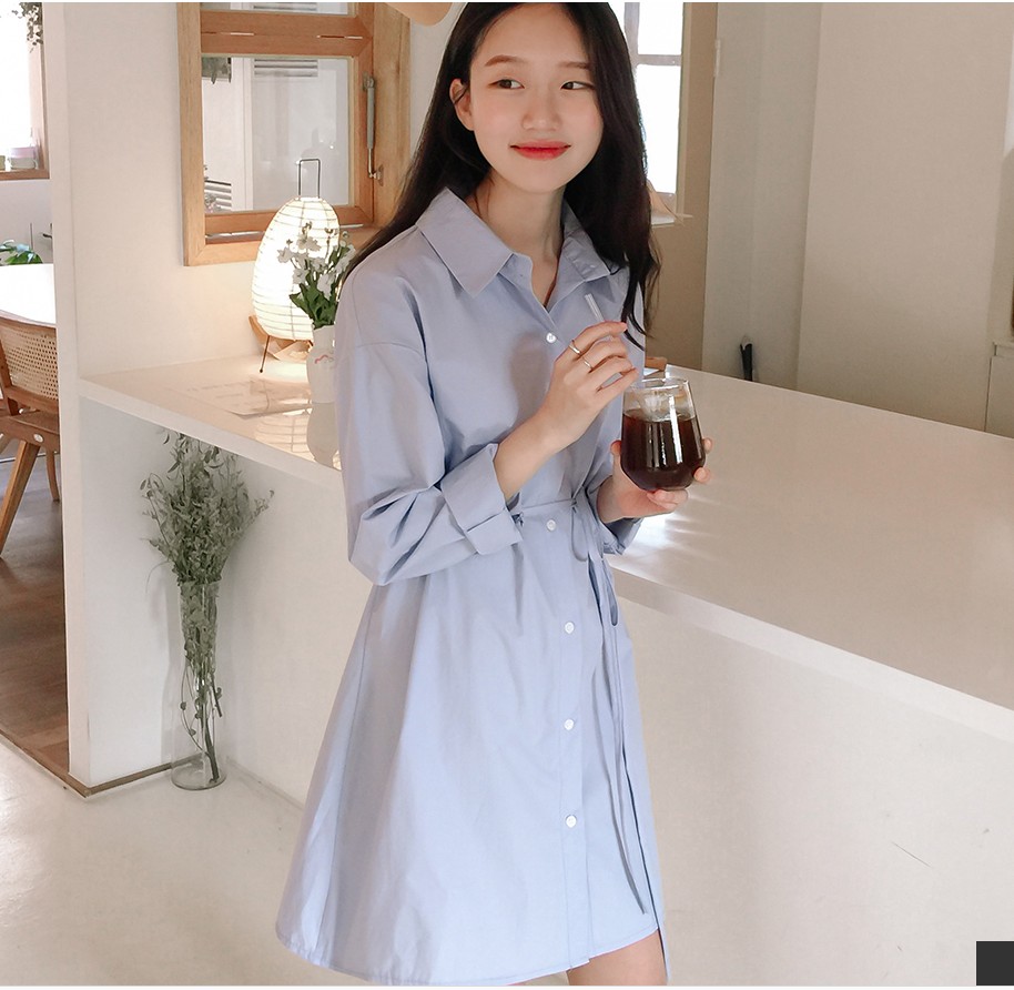 甜酒家 韩国官网正品代购mixxmix纯色翻领系带连衣裙4.7