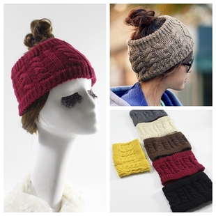 毛线帽子男女秋冬季无顶针织韩版潮发带帽子时尚头带保暖头套帽子