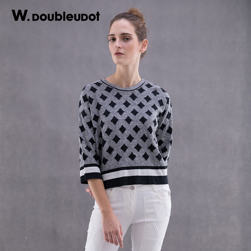 W.doubleudotW.DoubleuDot达点女时尚纯色套头针织衫WK6SP1570