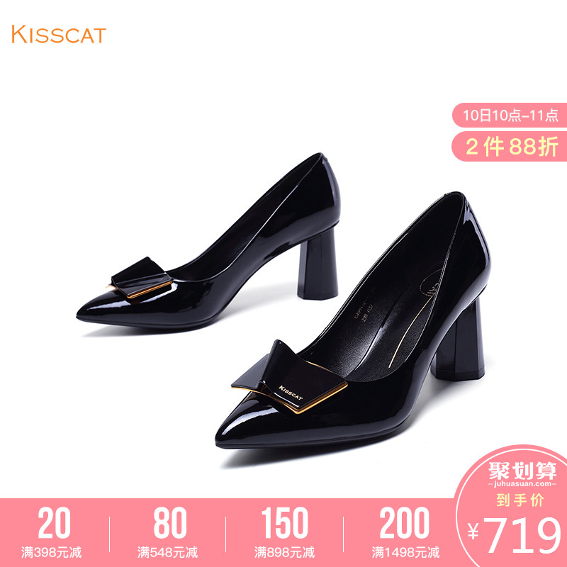 [一鞋三楦轻定制]接吻猫2019春季新款高跟粗跟厚脚单鞋KA09102-12