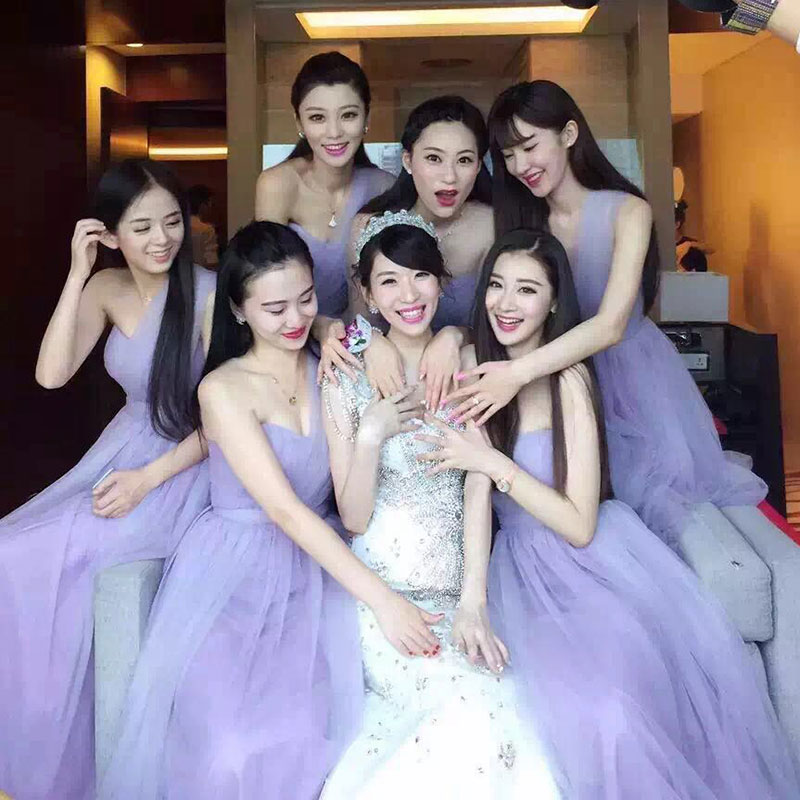 伴娘服姐妹团韩式2017新款冬季晚宴中长款主持人年会紫色小礼服裙