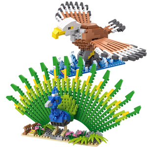 loz钻石积木拼装孔雀模型摆件老鹰鹦鹉成人高难度拼插益智力玩具