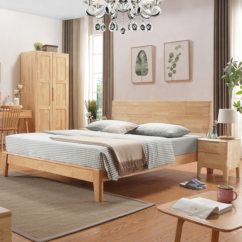 大森林家具床橡木双人床现代简约1.5米小户型1.8米主卧床