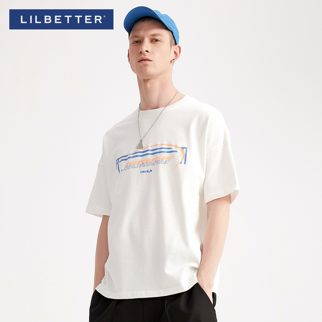 Lilbetter韩版T恤短袖男圆领宽松白色夏季打底衫潮流日系印花半袖