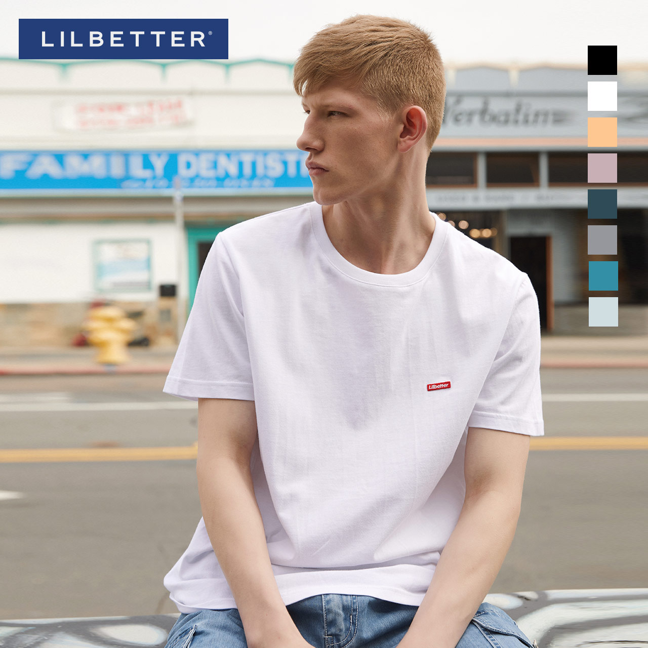 Lilbetter男士短袖T恤圆领宽松上衣韩版白色体恤夏季男装半袖潮流