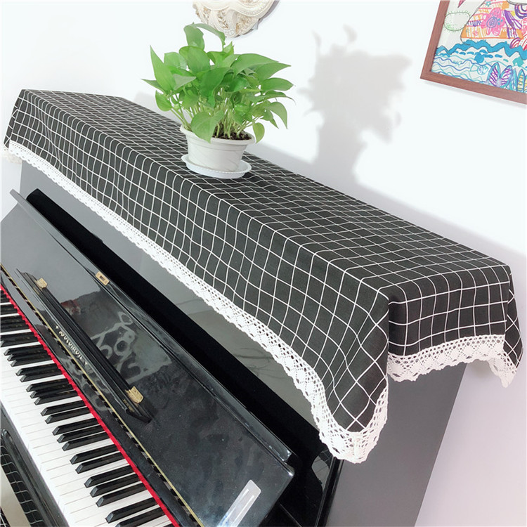 新品棉麻布艺钢琴罩格子琴罩钢琴盖布琴帘琴披韩版蕾丝钢琴凳罩