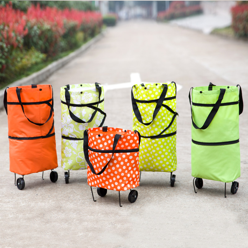 环保超市便携式可折叠购物袋多功能拖轮式买菜车旅行收纳包购物袋
