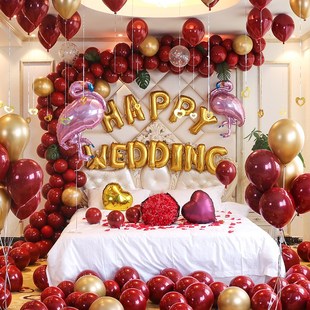 love紫色室内双面宝石红气球装饰结婚用品婚房无痕1314喜庆背景墙