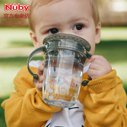 nuby努比学饮杯婴儿魔术杯儿童喝水杯子 防漏防摔防呛宝宝手柄杯
