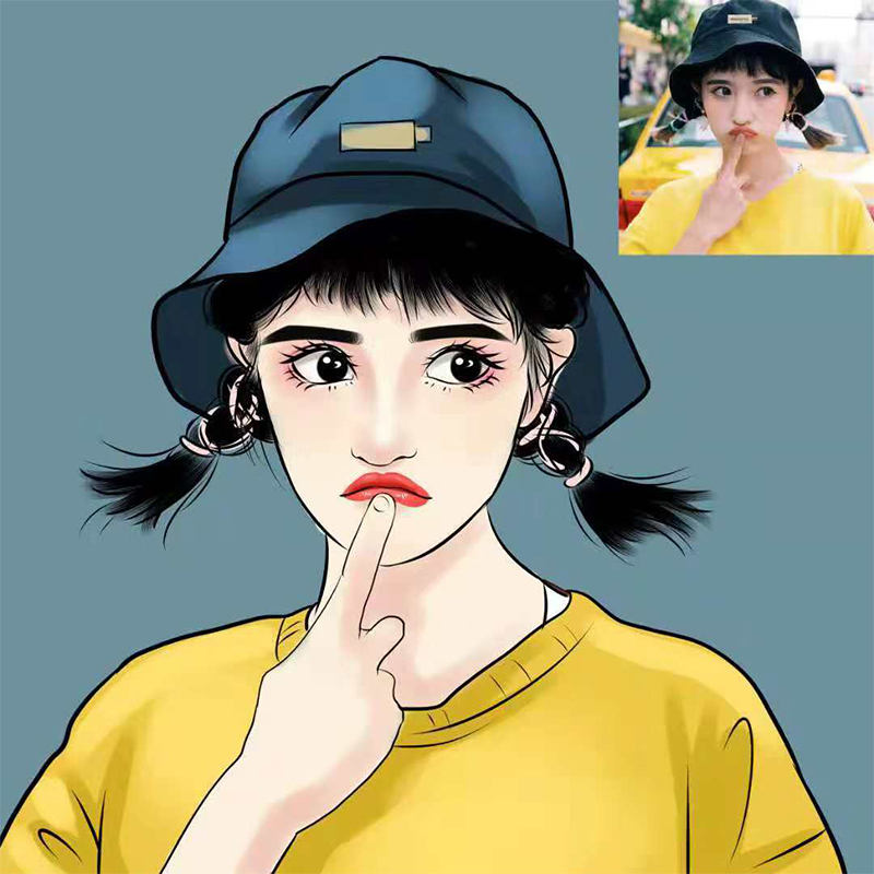 手绘头像白写实卡通人物q版形象设计logo真人照片漫画定制作微信
