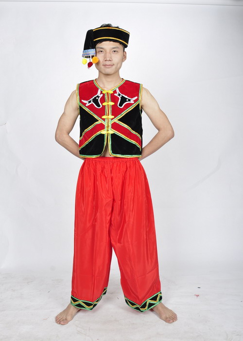 新款少数民族佤族男装服装/葫芦丝舞蹈演出服装/牛头舞台表演服饰