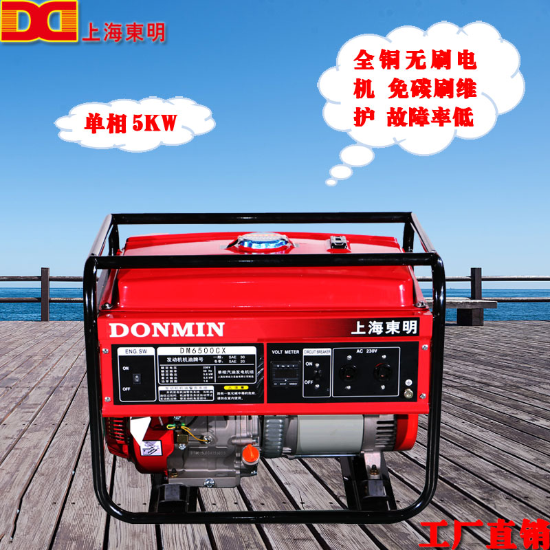 上海东明汽油发电机组5000w/5kw/5千瓦 单相220V小型家用DM6500CX