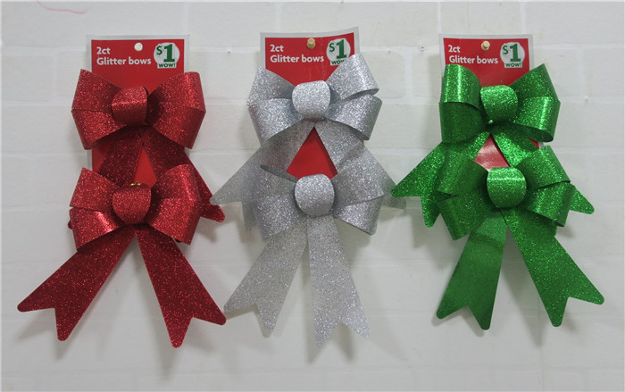 节日圣诞装饰品圣诞树挂件 2个装塑胶闪粉蝴蝶结挂件单卡价格