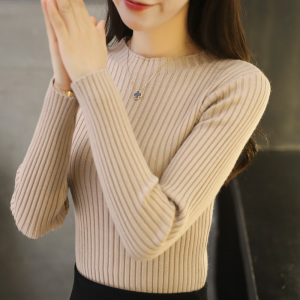 半高圆领毛衣女套头长袖修身加厚短款打底衫2018春秋新款针织衫女毛衣