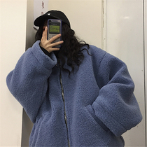 秋冬韩版chic羊羔毛外套女原宿风宽松加厚学生情侣拉链棉衣上衣潮