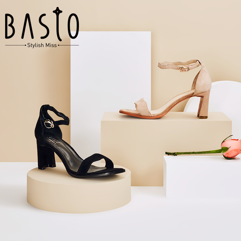 BASTO/百思图夏季专柜同款羊皮简约通勤露趾女凉鞋AL307BL8