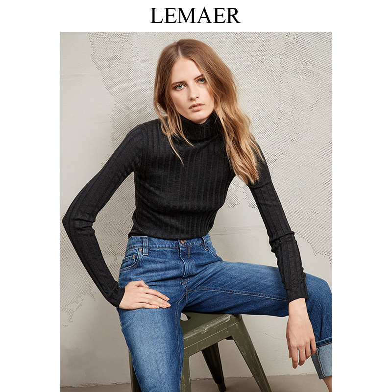 LEMAER超值分享 意大利客户定制CASHMERE抽条设计高领羊绒套衫