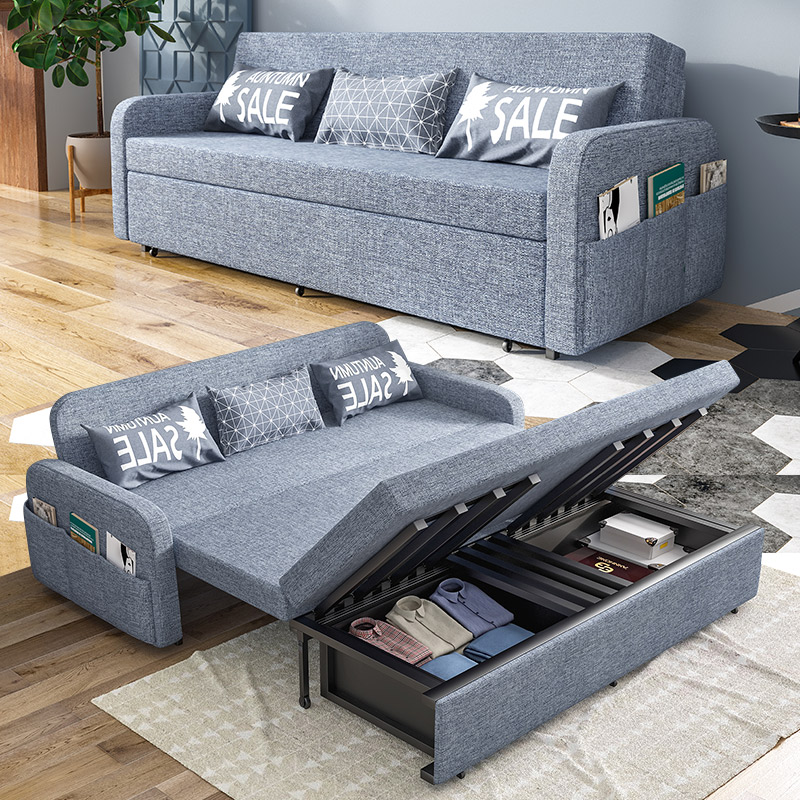 折叠沙发床布艺双人1.8米多功能变1.2m三人小户型可储物两用1.5米
