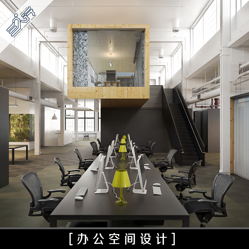 政府办公室写字楼室内装修设计企业前台背景墙会议室效果图施工图