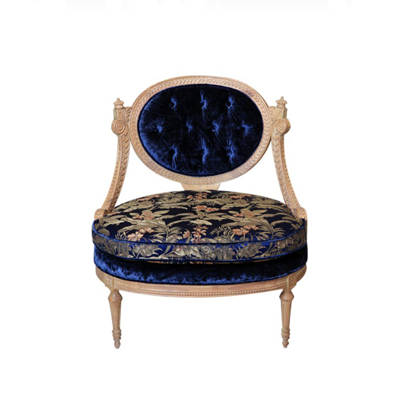 尚饰界 轻奢家居美式实木优雅法式普蓝色客厅布艺单人沙发 单人椅