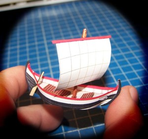立体折纸手工diy模型剪纸 q版迷你船模 小帆船 划桨船 3d纸模制作