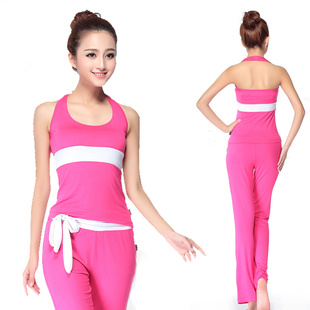 瑜伽服套装女无袖夏季两件套莫代尔挂脖露背背心舞蹈健身练功服
