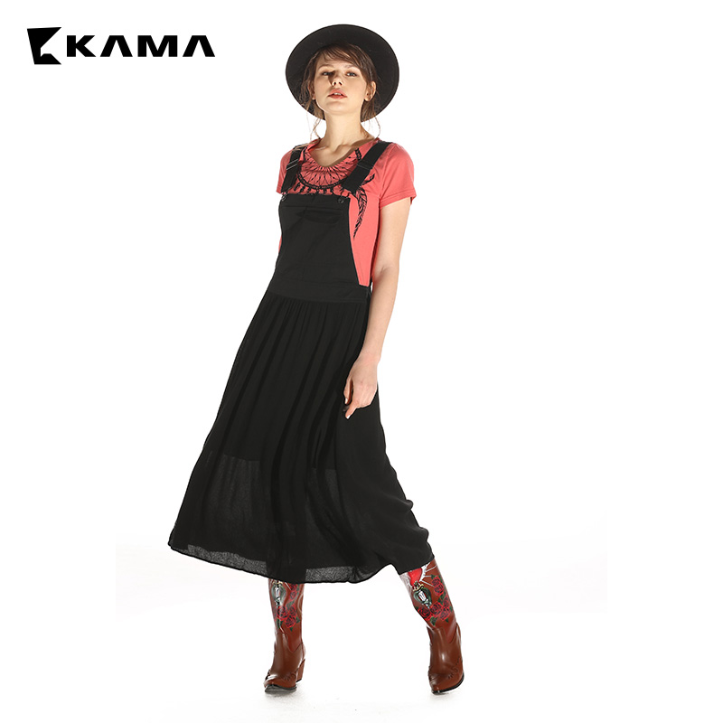 KAMA女装 夏季纯色无袖背带长裙 显瘦拼接纯色薄款连衣裙7217168