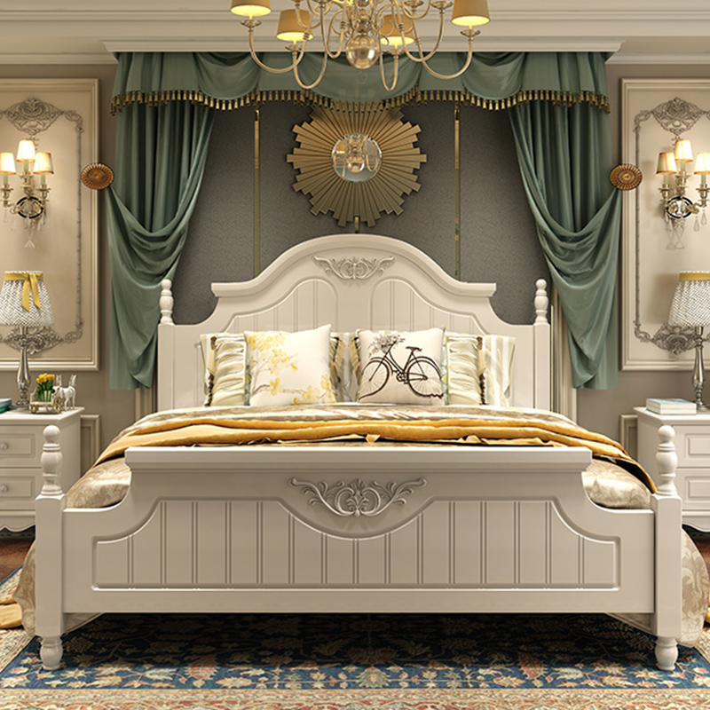 韩式田园床套装公主床欧式双人床组合实木脚卧室简约白色家具现代