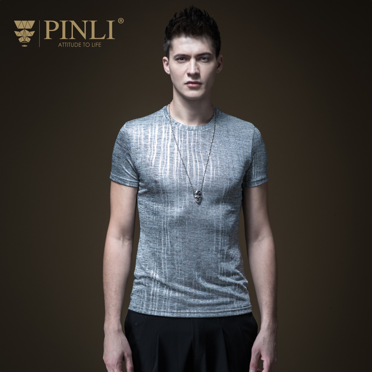 PINLI品立2019夏季新款男装修身上衣圆领打底衫短袖T恤B192111078