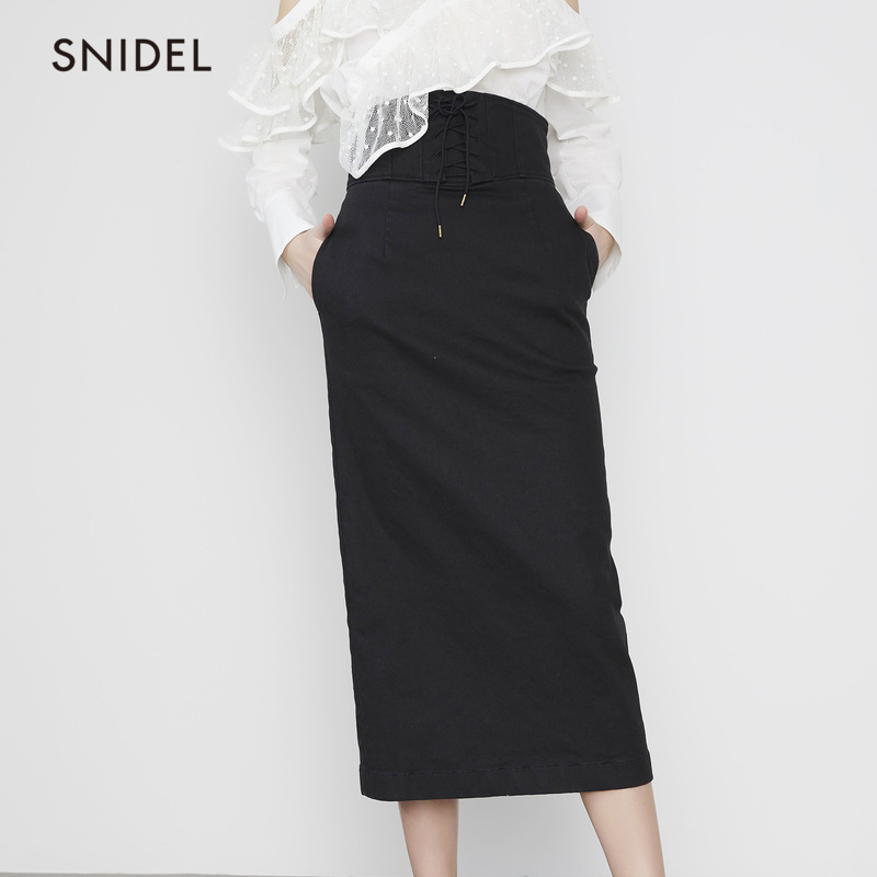 SNIDEL2019春夏新品 气质时尚绑带修身高腰包臀半身裙SWFS191123