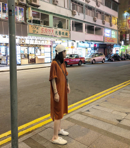 elielim18ss/纸片人懒人纯色短袖开衩连衣裙T裙连衣裙