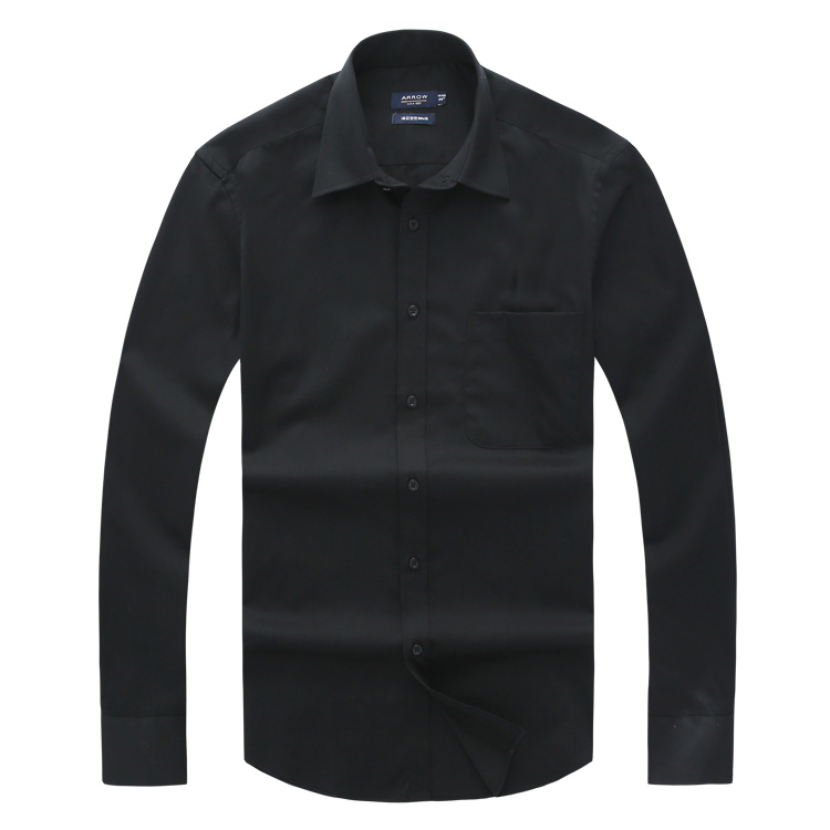正品ARROW美国箭牌上班男士商务正装衬衫 纯黑色全棉免烫长袖衬衣