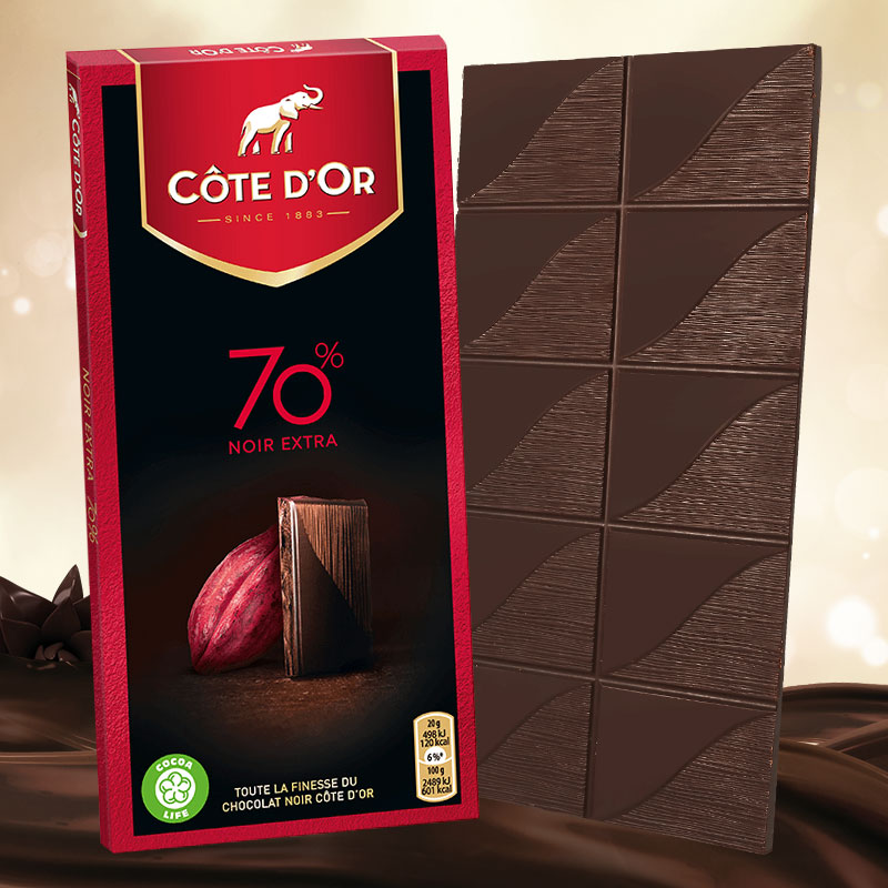 比利时进口Cote D'or克特多金象70%可可黑巧克力100g