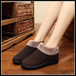妈妈女棉鞋老年人高帮厚底舒适保暖鞋奶奶窝窝加绒防滑鞋冬季短靴