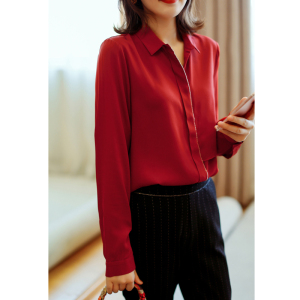 恩家汇 刘涛醉爱!重磅弹力双乔~2018新款长袖衬衫女真丝拼接衬衣真丝衬衫